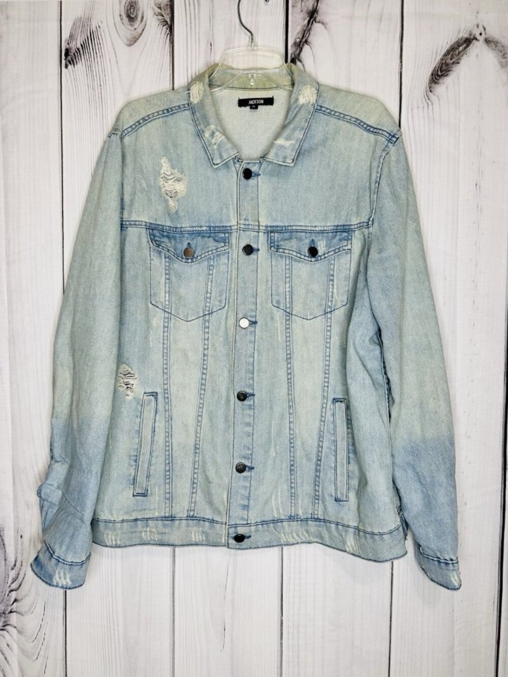 JACKSON Blue Denim Jacket Distressed Light Wash Men's XL Workwear
